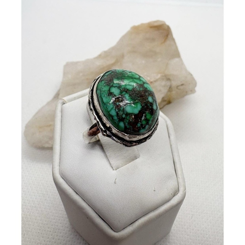 Vintage Sterling Silver Green Turquoise Ring 925 Southwest Cabochon Size 6.75